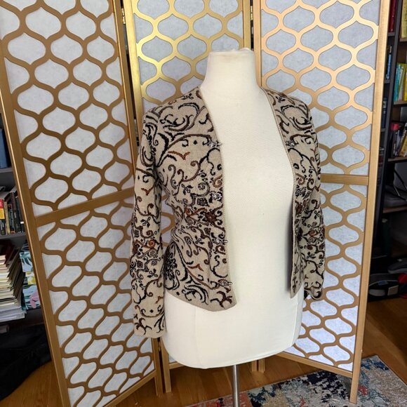 Simply Natural Size S Beige & Black Alpacal Peru Embroidered Cardigan - Picture 4 of 16